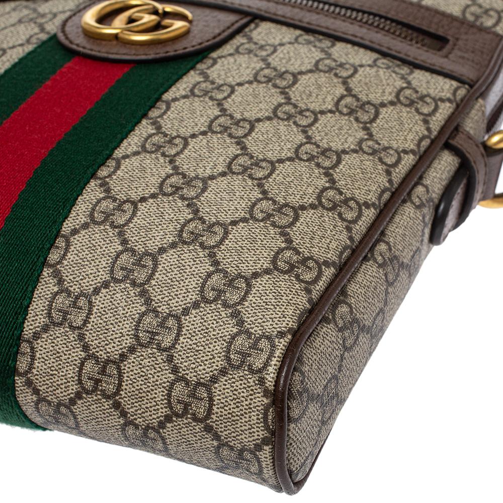 Gucci Brown/Beige GG Supreme Canvas and Leather Small Ophidia Messenger Bag 2
