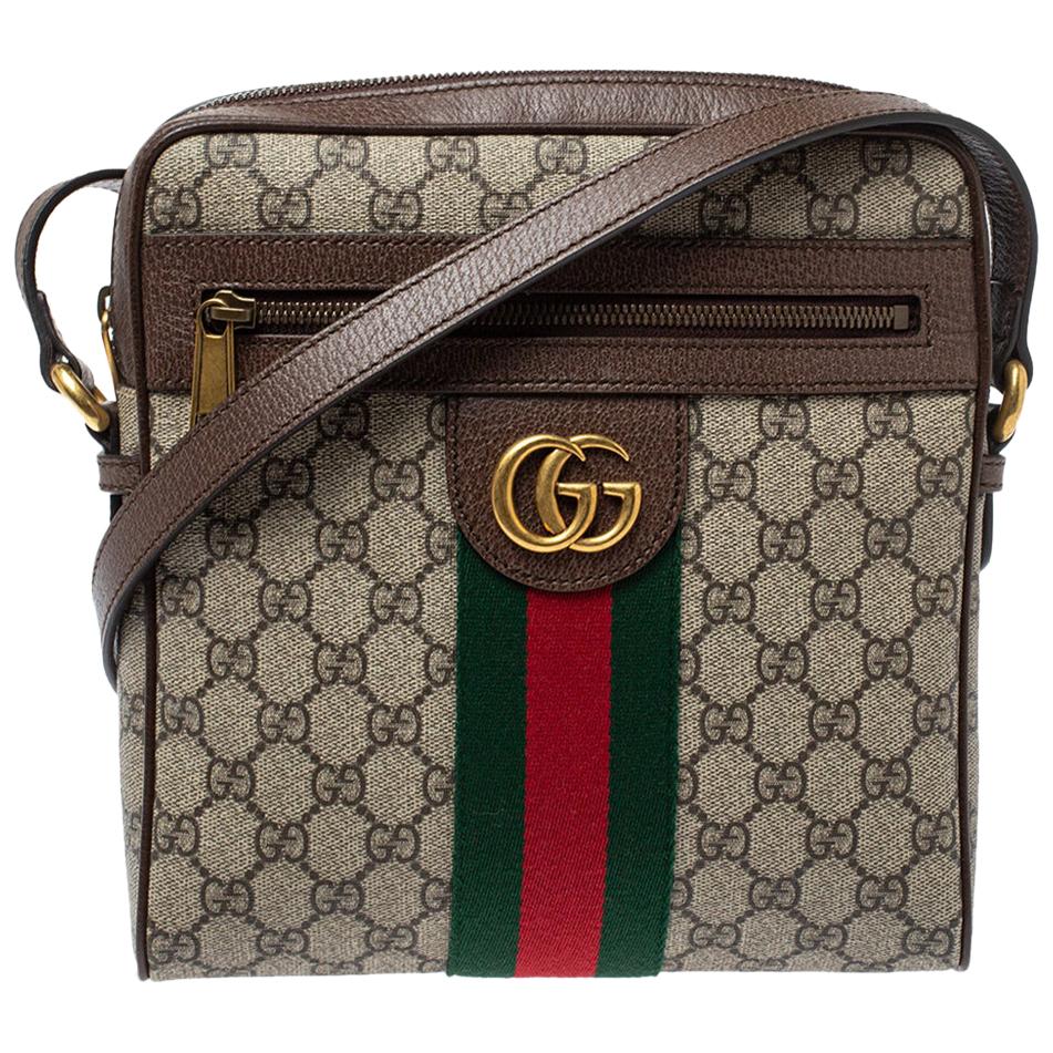 Gucci Brown/Beige GG Supreme Canvas and Leather Small Ophidia Messenger Bag