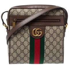 Gucci Marron/Beige GG Supreme Canvas and Leather Small Ophidia Messenger Bag