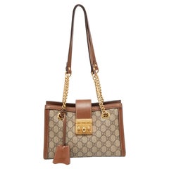 Gucci Brown/Beige GG Supreme Canvas and Leather Small Padlock Shoulder Bag