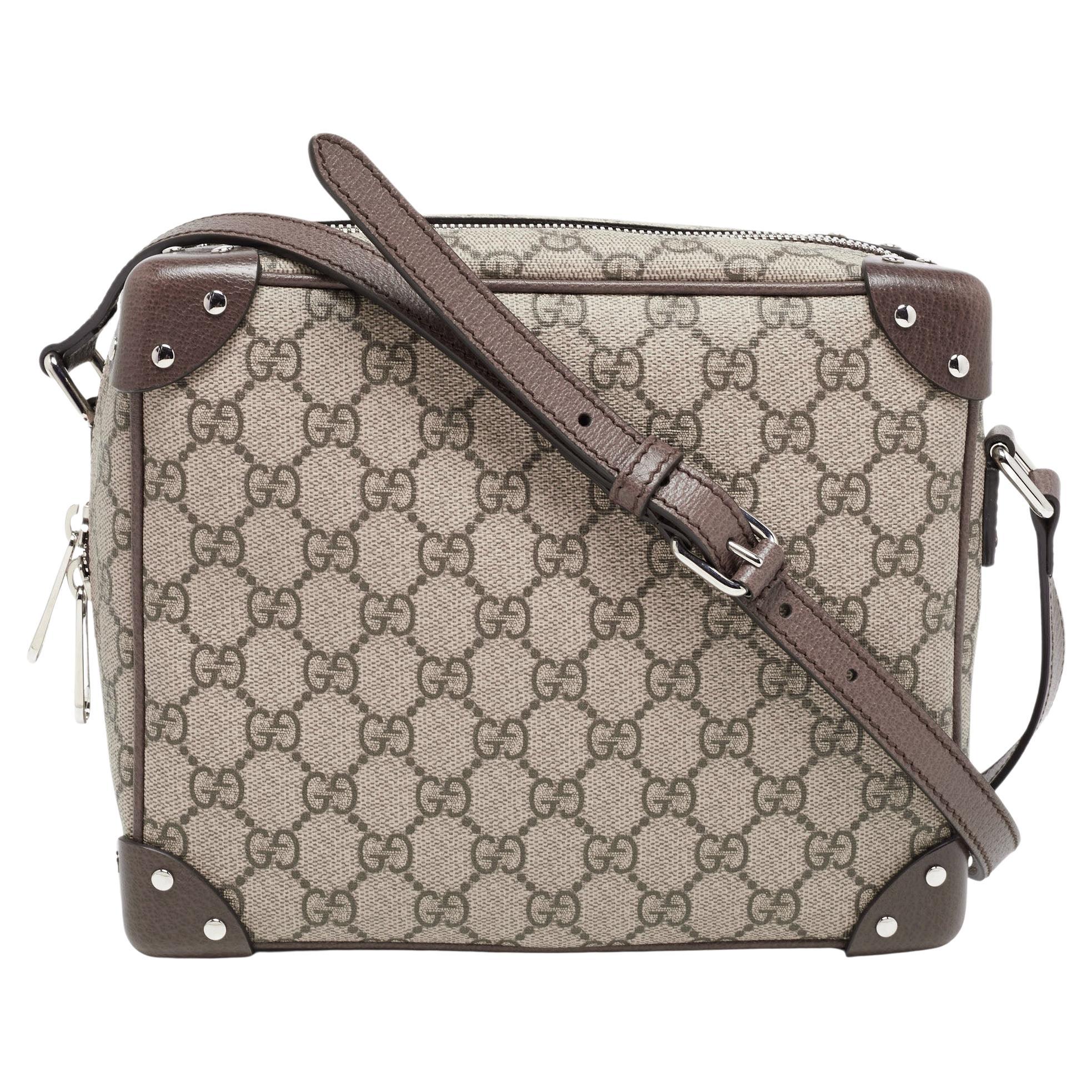 Gucci Brown/Beige GG Supreme Canvas and Leather Square Messenger Bag at  1stDibs