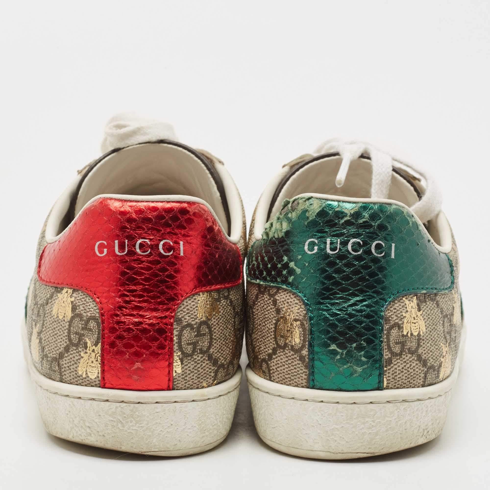 Gucci Brown/Beige GG Supreme Canvas Bee Print Ace Sneakers Size 38 In Good Condition In Dubai, Al Qouz 2