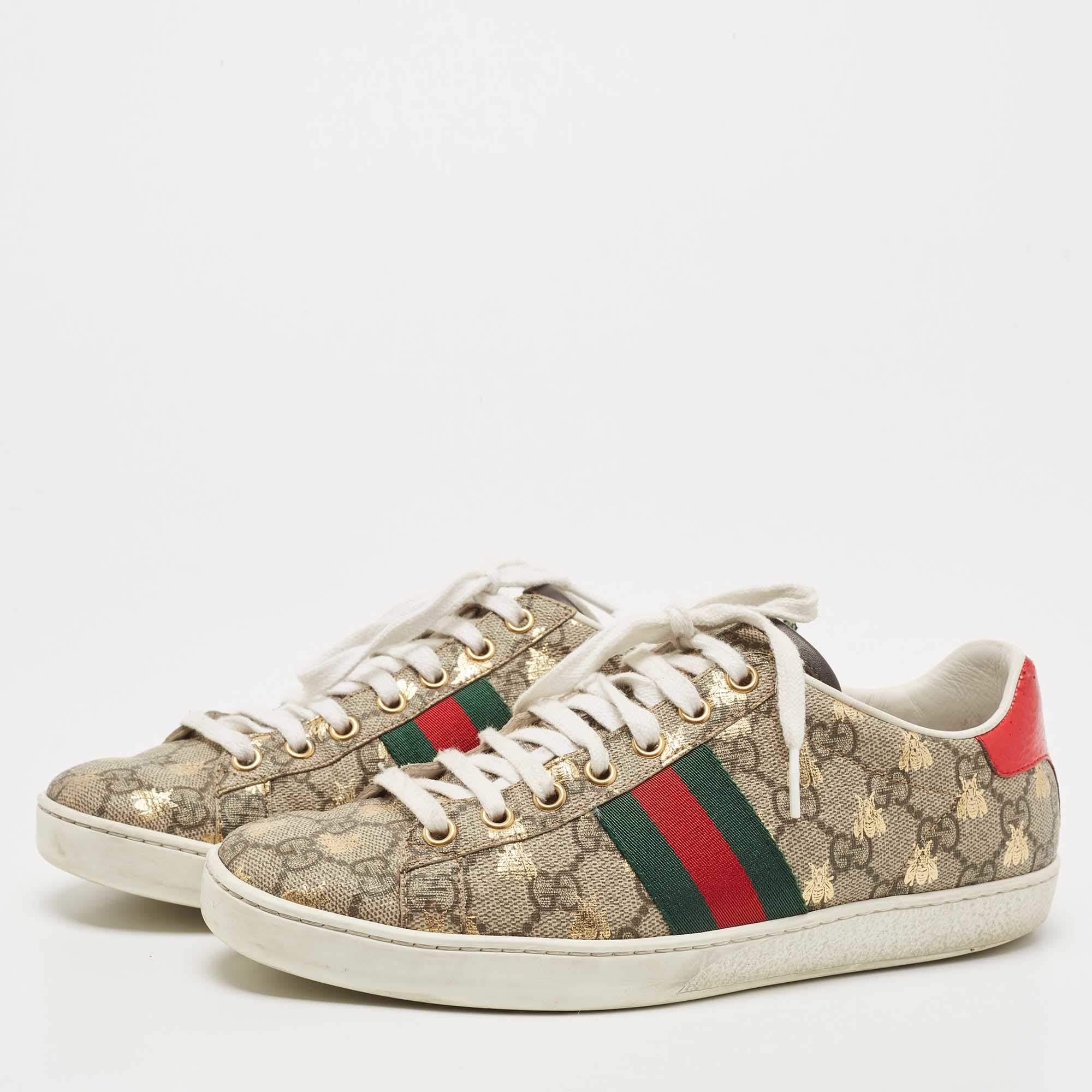 Women's Gucci Brown/Beige GG Supreme Canvas Bee Print Ace Sneakers Size 38