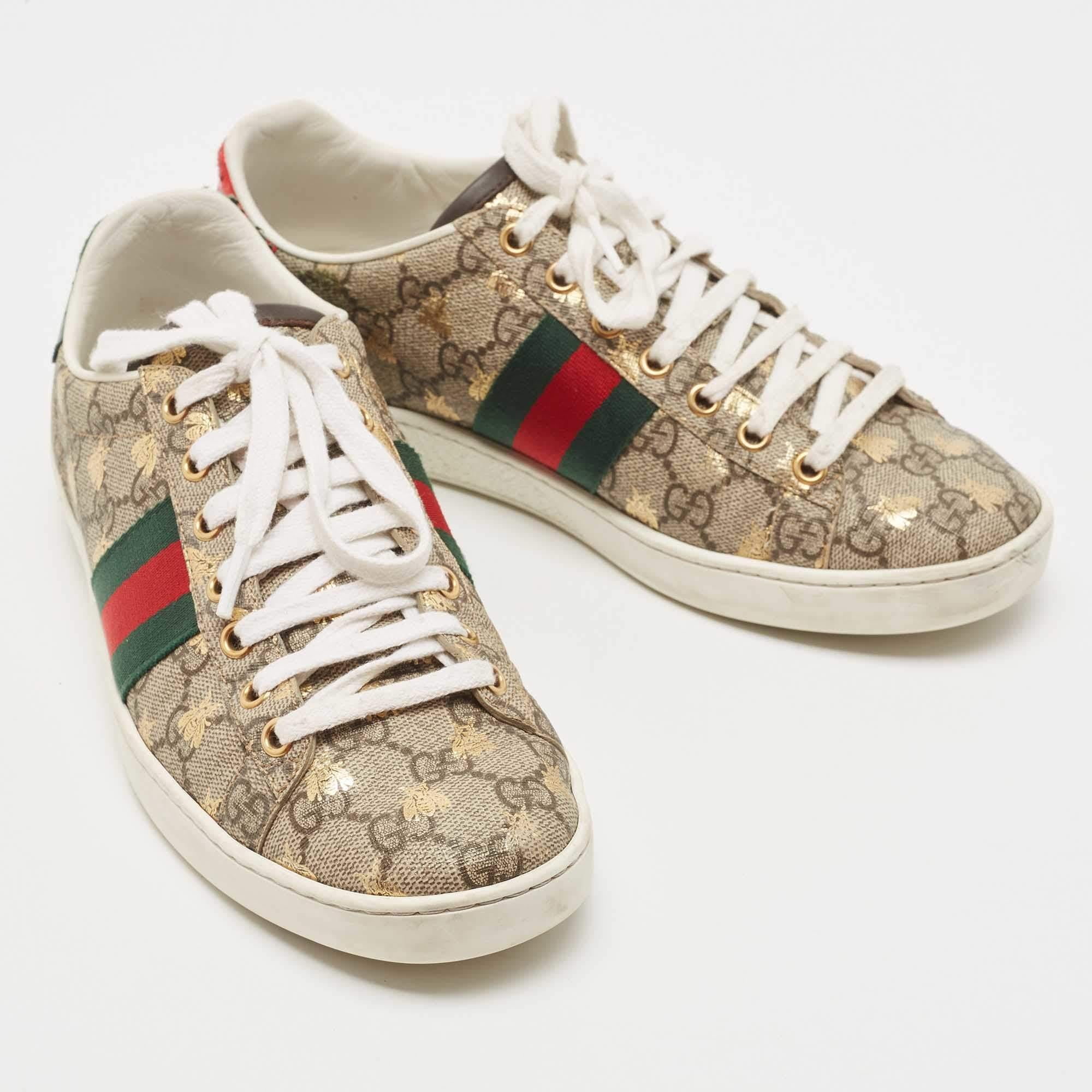 Gucci Brown/Beige GG Supreme Canvas Bee Print Ace Sneakers Size 38 1