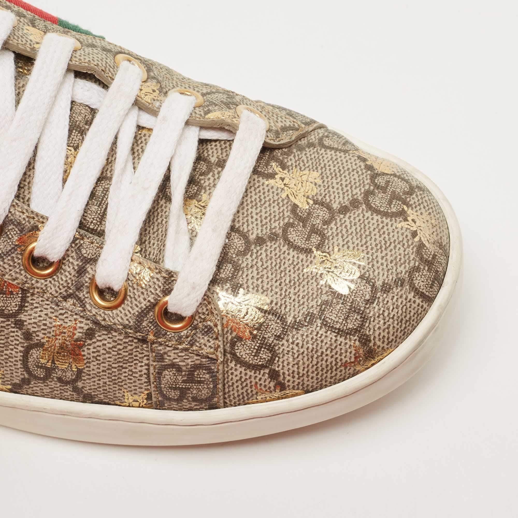 Gucci Brown/Beige GG Supreme Canvas Bee Print Ace Sneakers Size 38 2