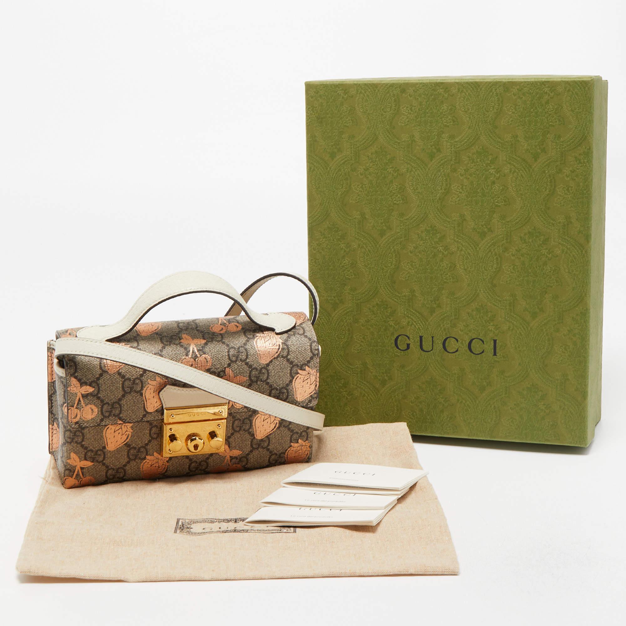 Gucci Brown/Beige GG Supreme Canvas Berry Print Mini Padlock Shoulder Bag 8