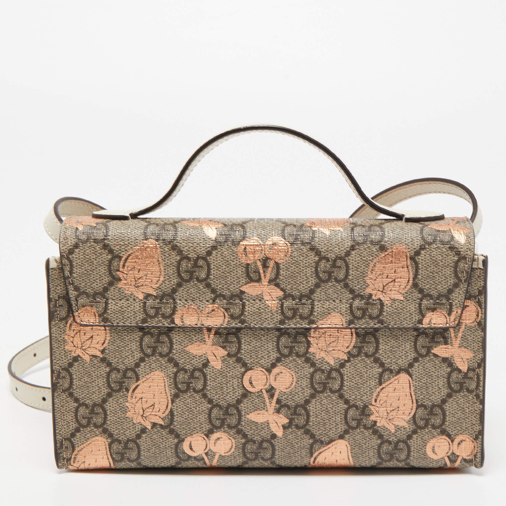 Gucci Brown/Beige GG Supreme Canvas Berry Print Mini Padlock Shoulder Bag In Good Condition In Dubai, Al Qouz 2