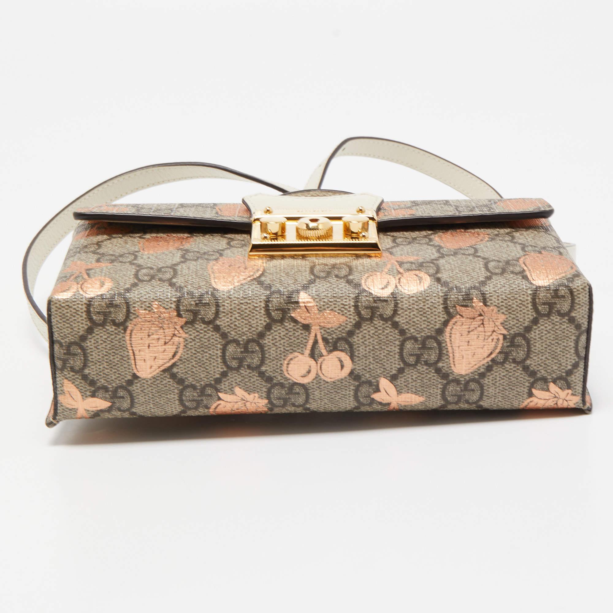 Gucci Brown/Beige GG Supreme Canvas Berry Print Mini Padlock Shoulder Bag 1