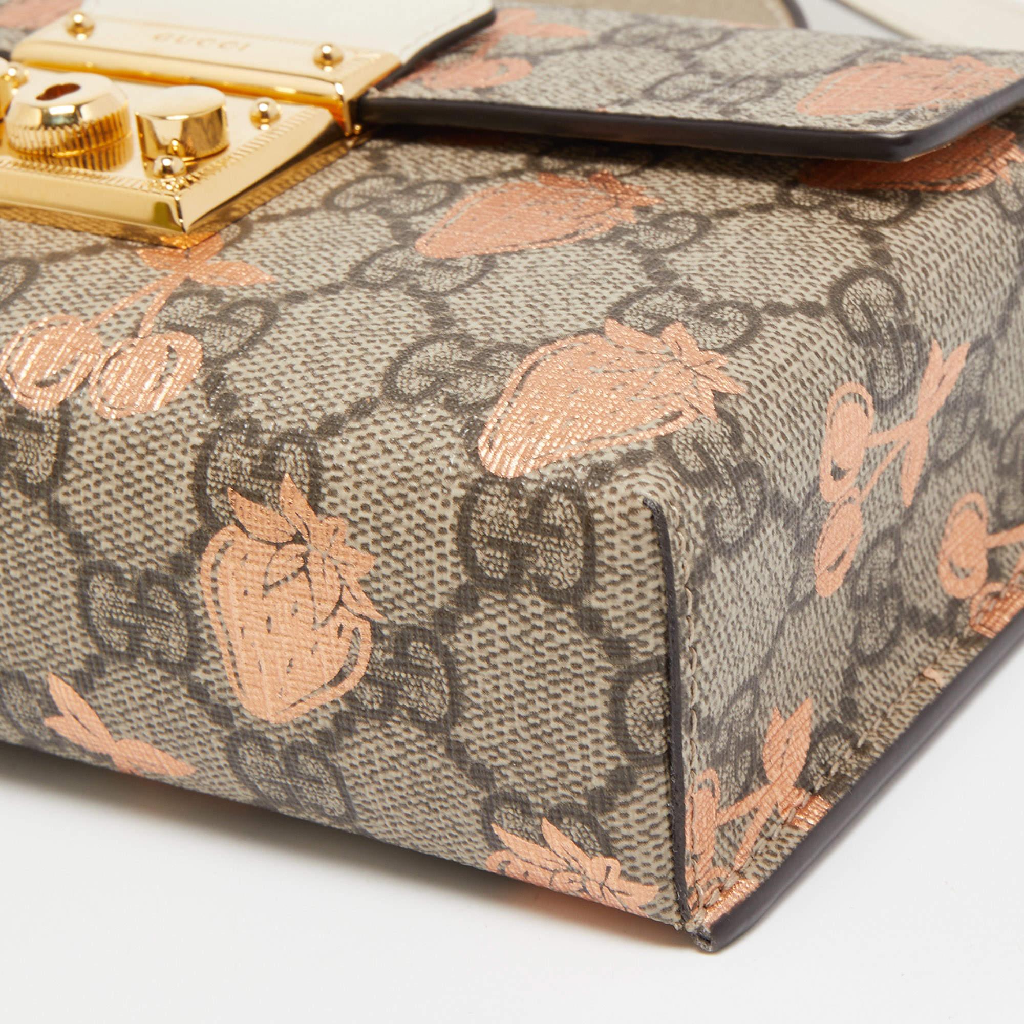 Gucci Brown/Beige GG Supreme Canvas Berry Print Mini Padlock Shoulder Bag 5