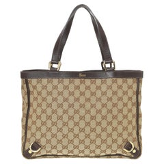 Gucci Brown Beige GG Supreme Canvas Leather Abbey Tote Bag