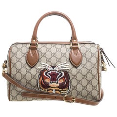 Gucci Braun/Beige GG Supreme Canvas Limited Edition Tiger Boston Tasche