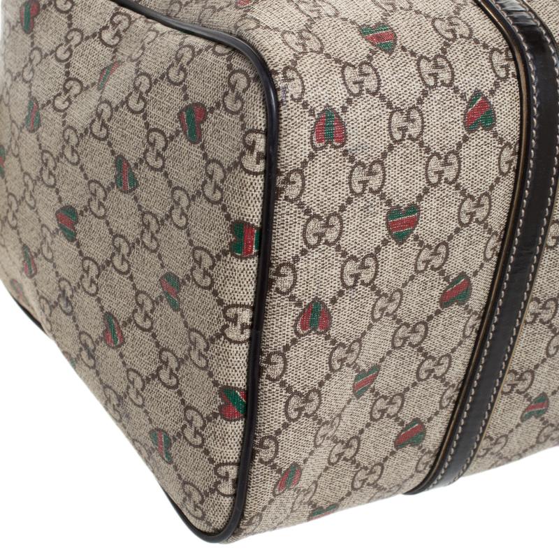 Gucci Brown/Beige GG Supreme Canvas Medium Tattoo Hearts Joy Boston Bag 3