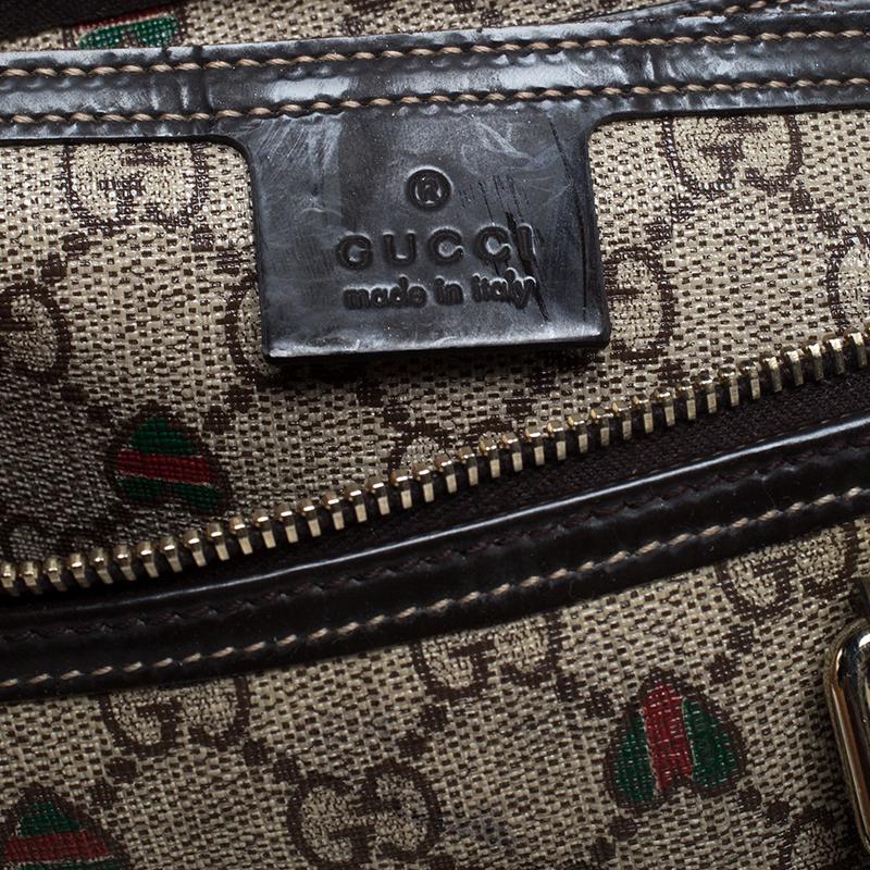Women's Gucci Brown/Beige GG Supreme Canvas Medium Tattoo Hearts Joy Boston Bag