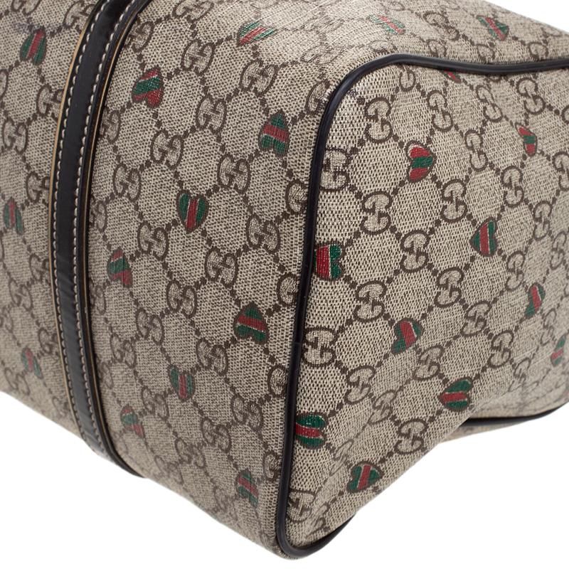 Gucci Brown/Beige GG Supreme Canvas Medium Tattoo Hearts Joy Boston Bag 2