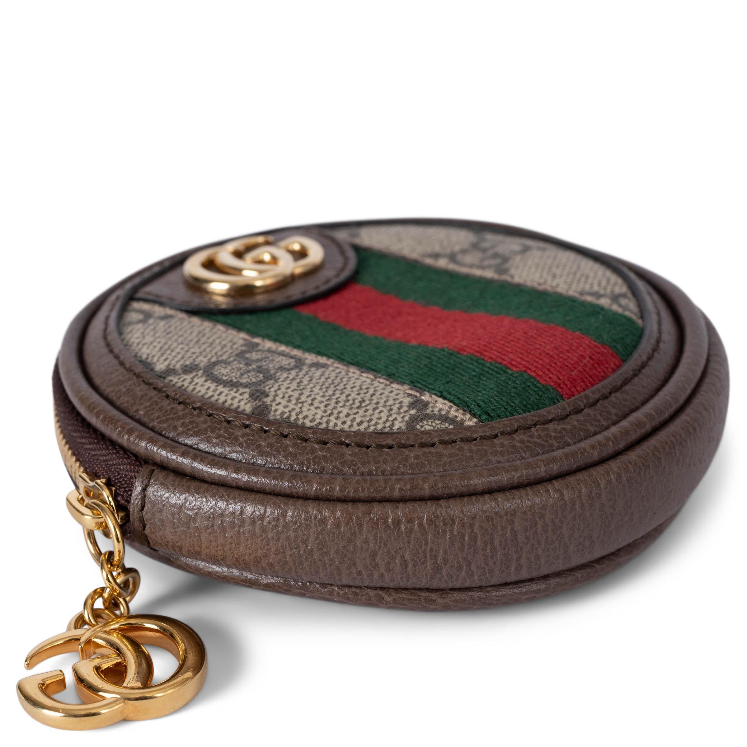 Black GUCCI brown beige GG Supreme Canvas OPHIDIA COIN KEY Wallet