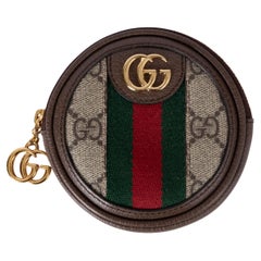 GUCCI brown beige GG Supreme Canvas OPHIDIA COIN KEY Wallet