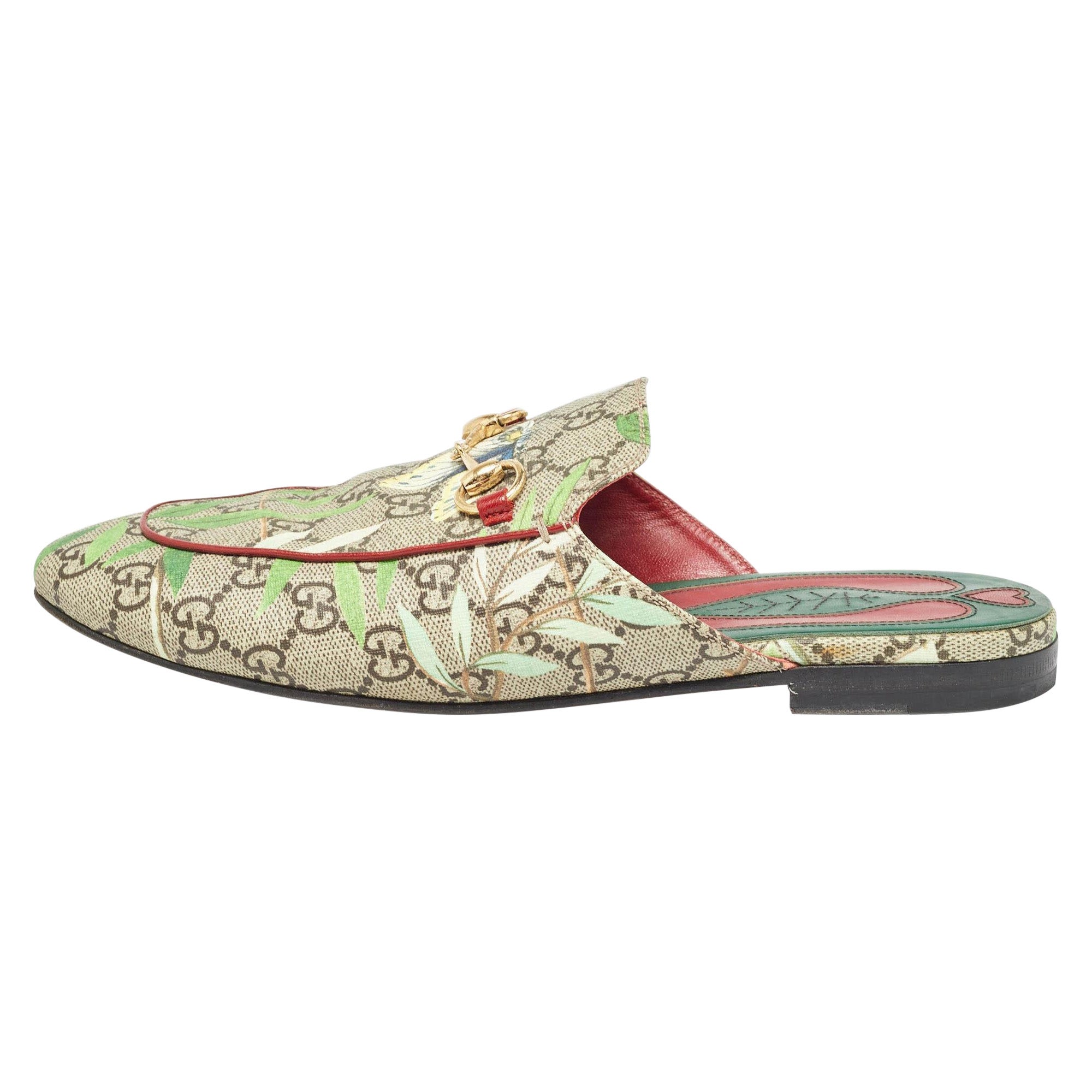 Gucci Brown/Beige GG Supreme Canvas Prince town Mules Size 39