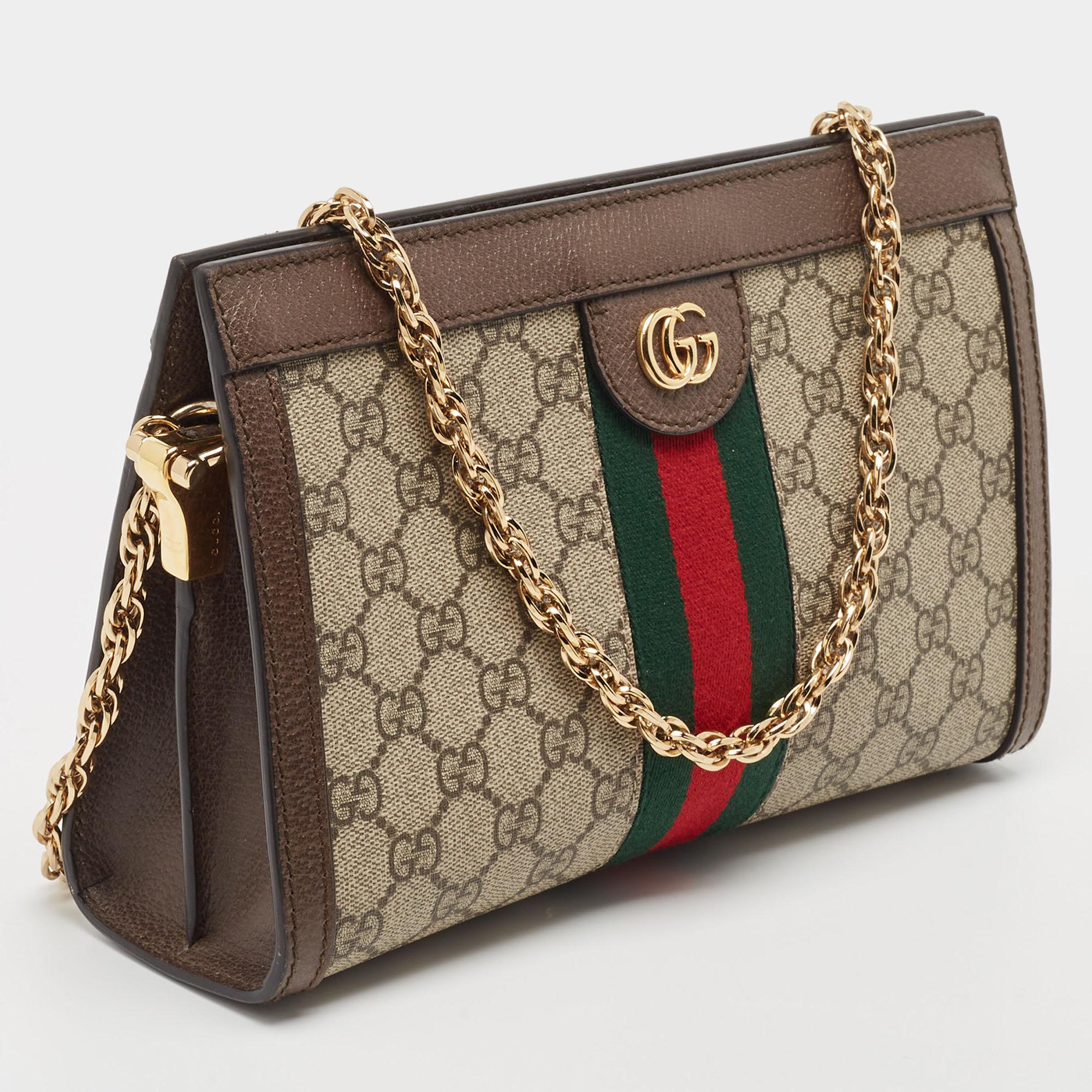 Women's Gucci Brown/Beige GG Supreme Canvas Small Ophidia Shoulder Bag