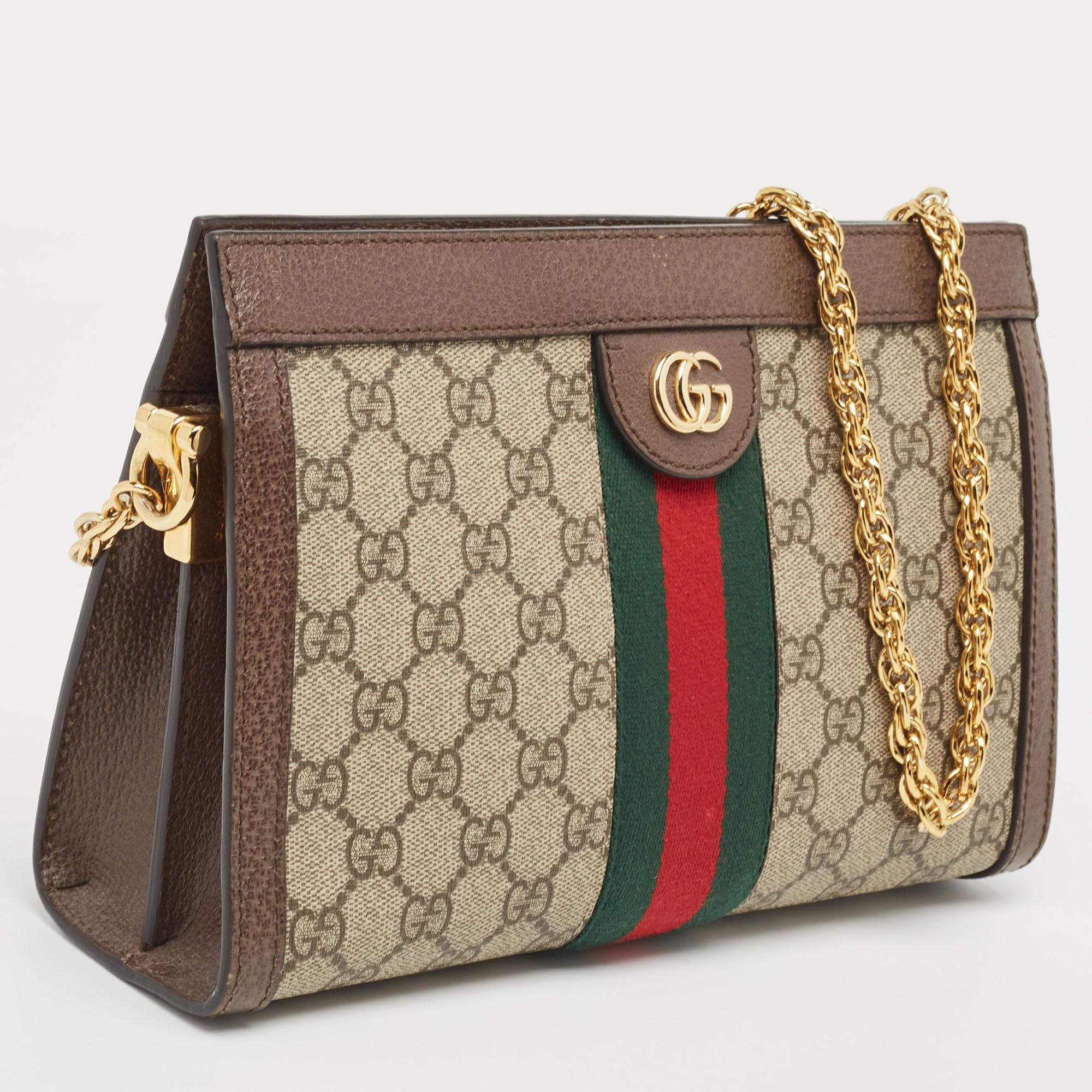 Women's Gucci Brown/Beige GG Supreme Canvas Small Ophidia Shoulder Bag For Sale