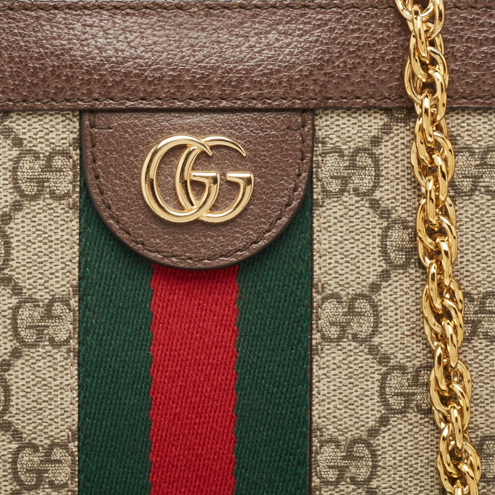 Gucci Brown/Beige GG Supreme Canvas Small Ophidia Shoulder Bag For Sale 1