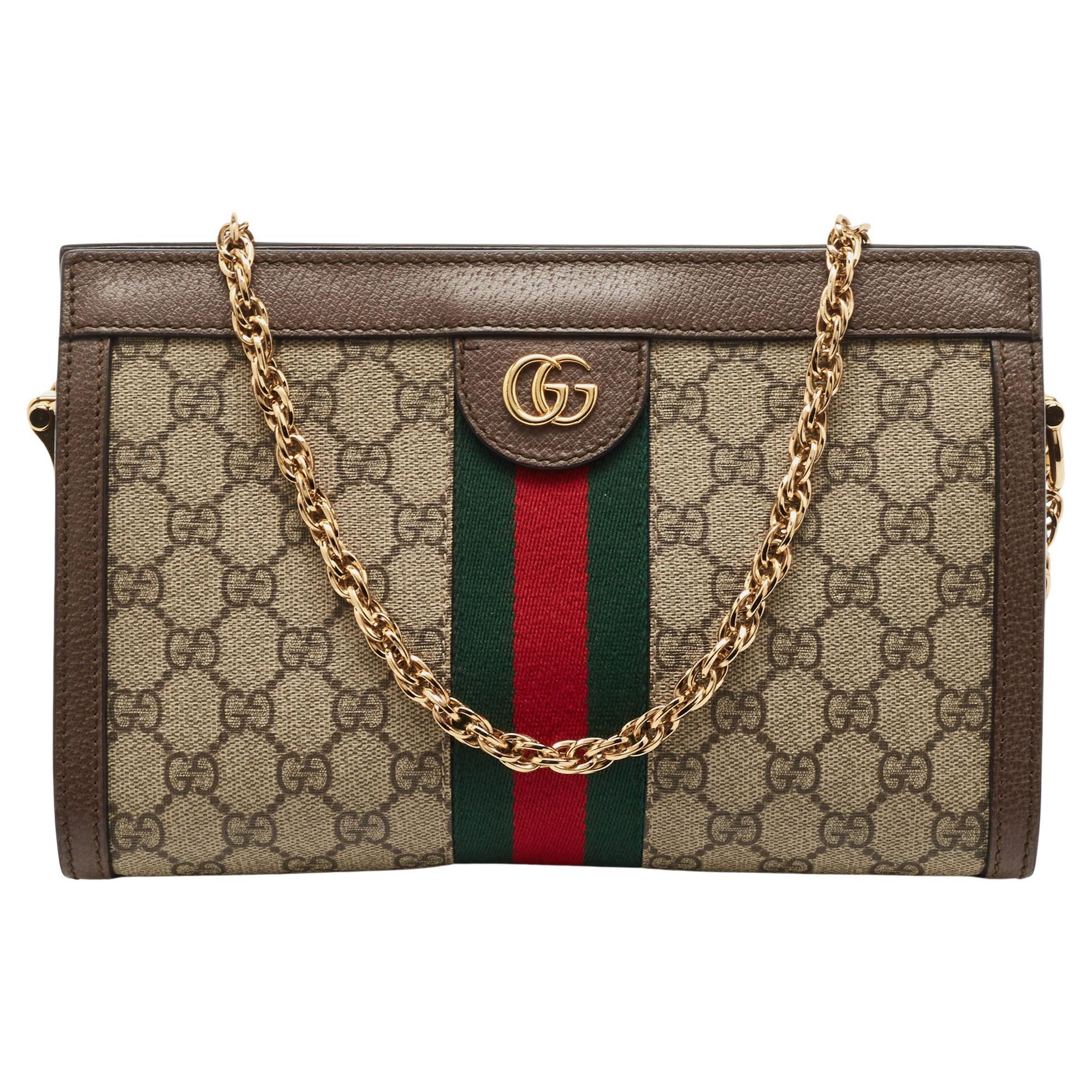 Gucci Brown/Beige GG Supreme Canvas Small Ophidia Shoulder Bag