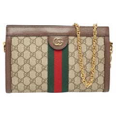 Used Gucci Brown/Beige GG Supreme Canvas Small Ophidia Shoulder Bag