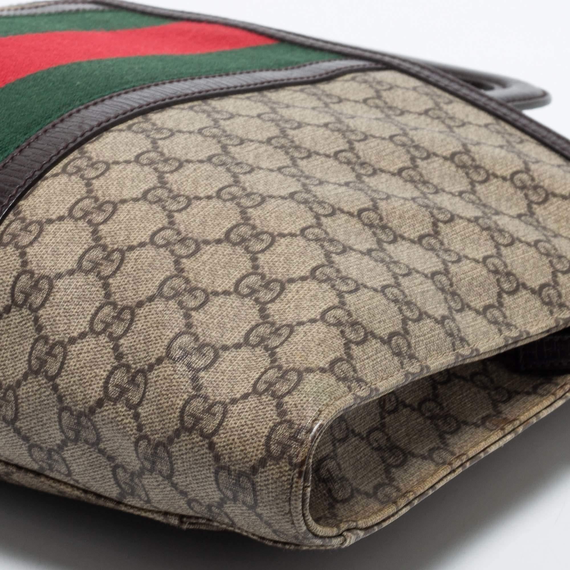 Gucci - Sac porte-documents « Supremes » en toile et cuir marron/beige avec logo GG 8
