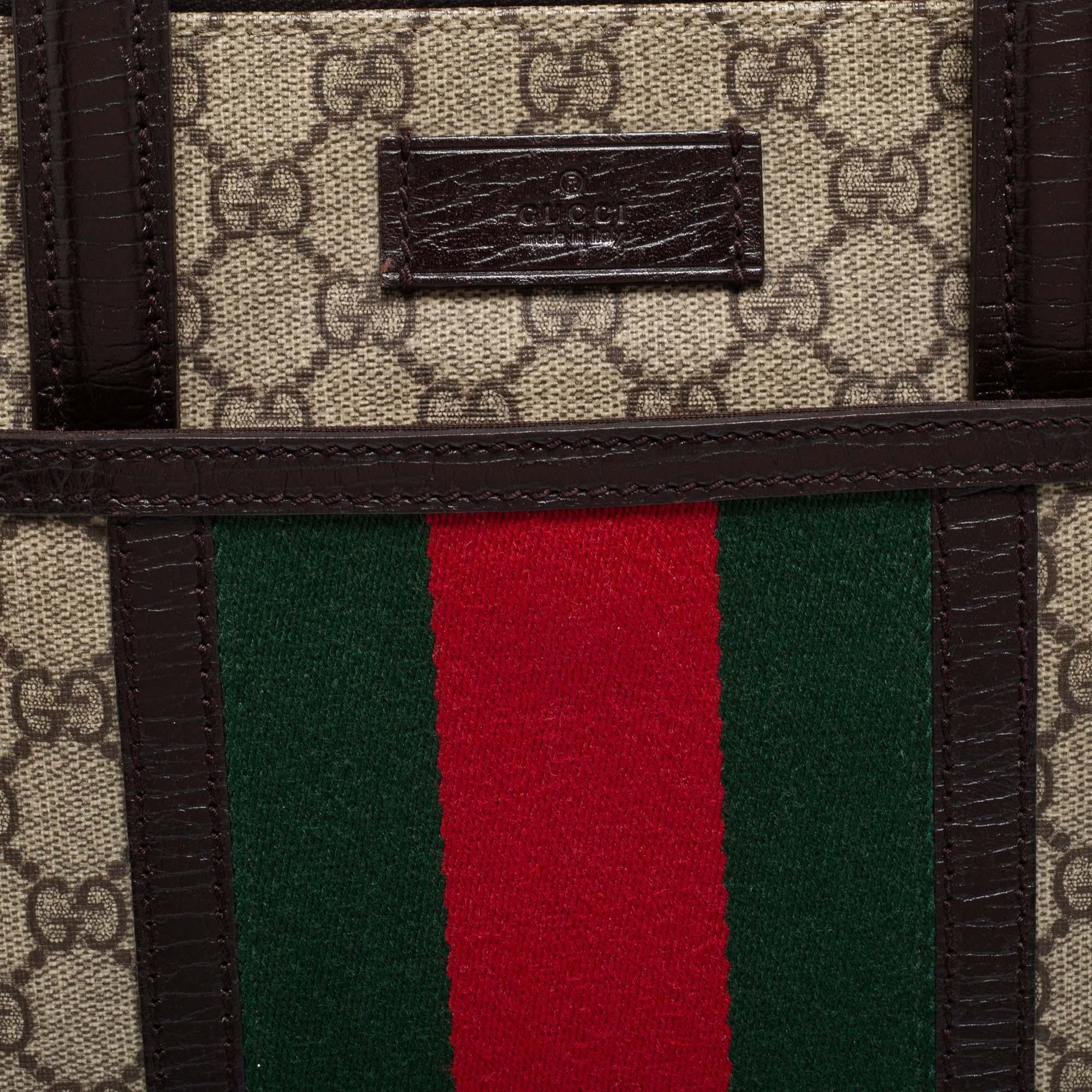 Gucci - Sac porte-documents « Supremes » en toile et cuir marron/beige avec logo GG 9