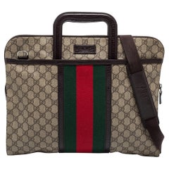 Gucci Brown/Beige GG Supremes Canvas and Leather Web Business Briefcase Bag