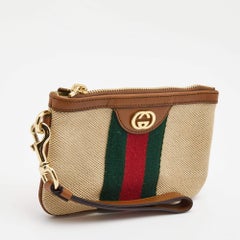 Gucci Brown/Beige GG Web Wristlet Pouch