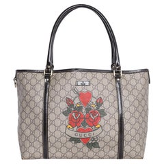Gucci Brown Beige Heart Tattoo Shoulder Bag Tote