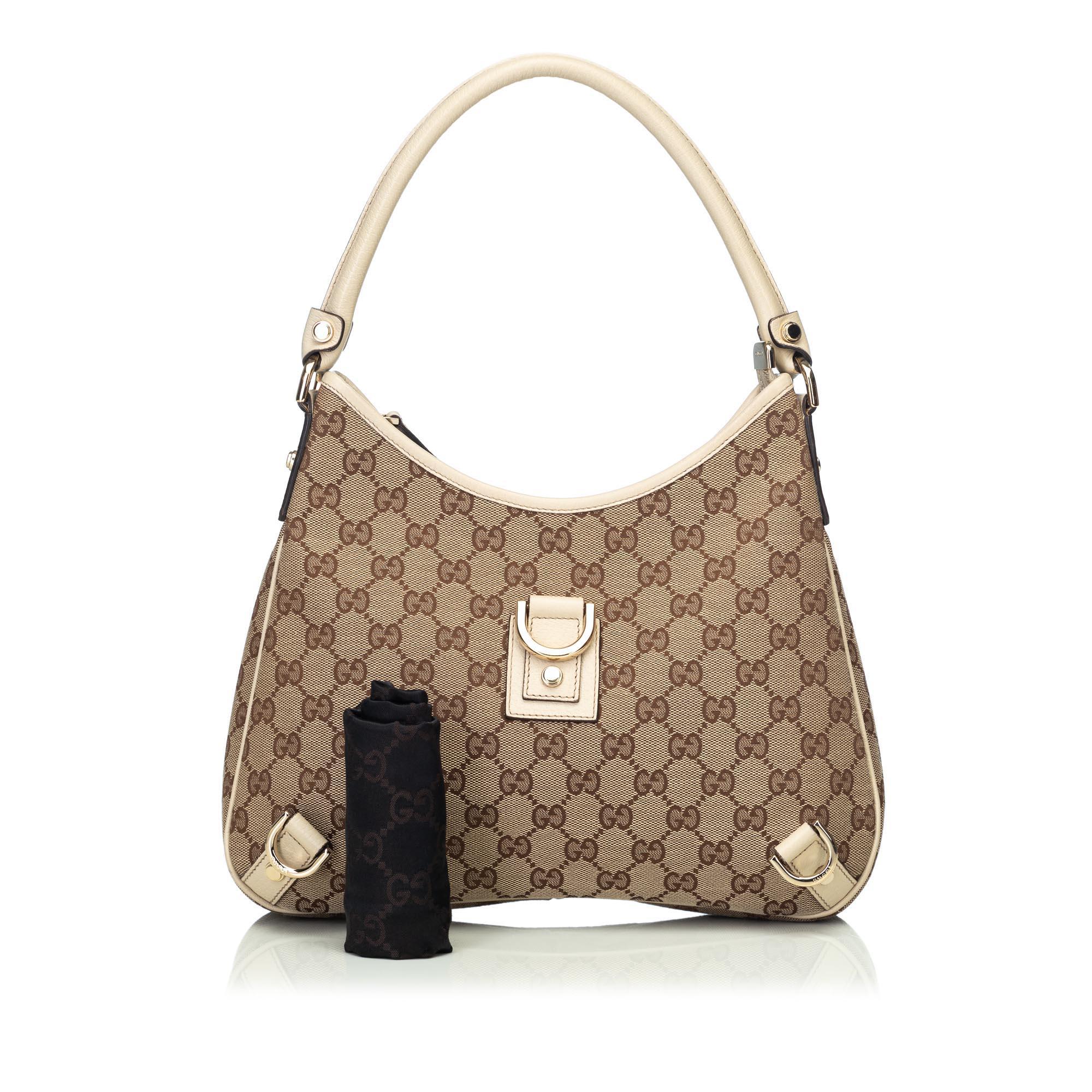 Gucci Brown Beige Jacquard Fabric GG Abbey Hobo Bag Italy w/ Dust Bag 10