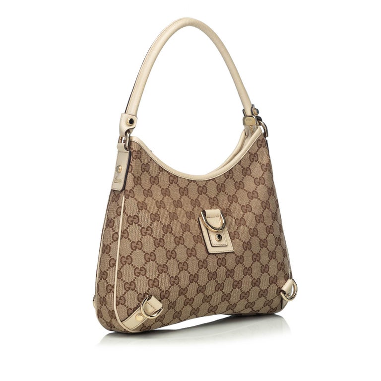 Gucci Brown Beige Jacquard Fabric GG Abbey Hobo Bag Italy w/ Dust Bag ...