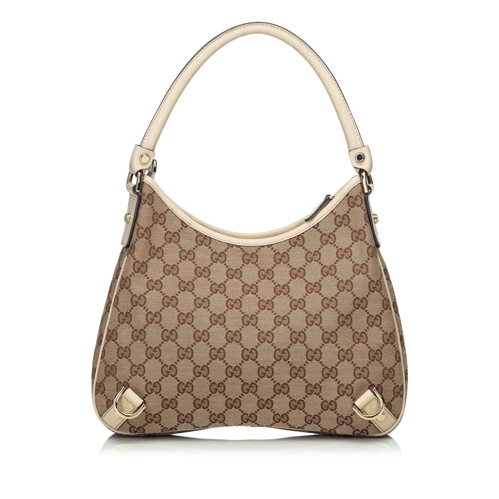 Gucci Brown Beige Jacquard Fabric GG Abbey Hobo Bag Italy w/ Dust Bag In Good Condition In Orlando, FL