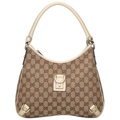 Gucci Brown Beige Jacquard Fabric GG Abbey Hobo Bag Italy w/ Dust Bag