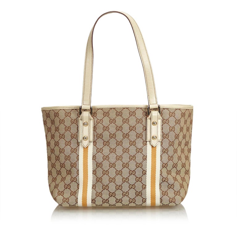 Gucci Brown Beige Jacquard Fabric GG Jolicoeur Tote Bag Italy For Sale ...