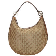 Gucci Brown Beige Jacquard Fabric Guccissima Hobo Italy