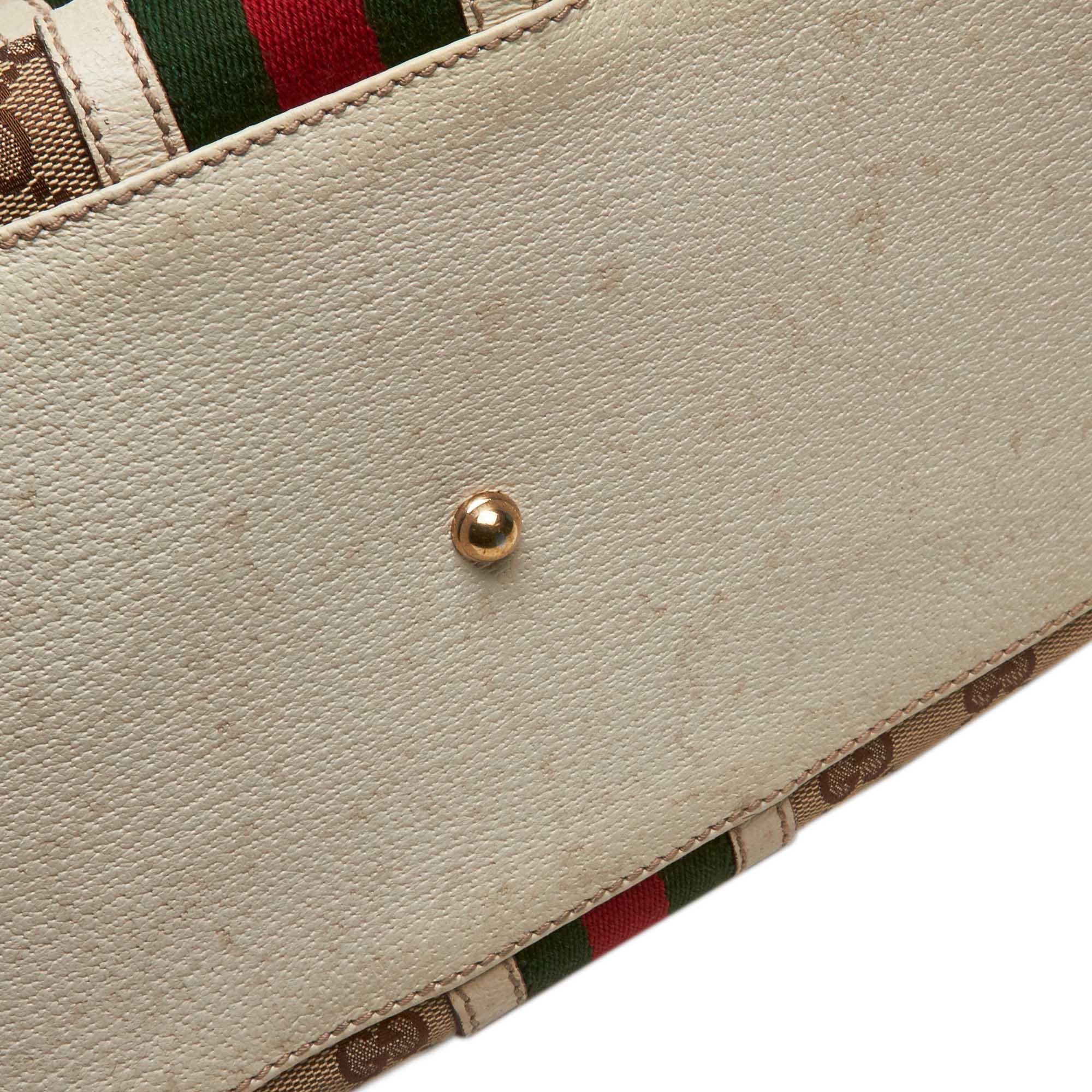 Gucci Brown Beige Jacquard Fabric Large GG Web Treasure Handbag Italy For Sale 6