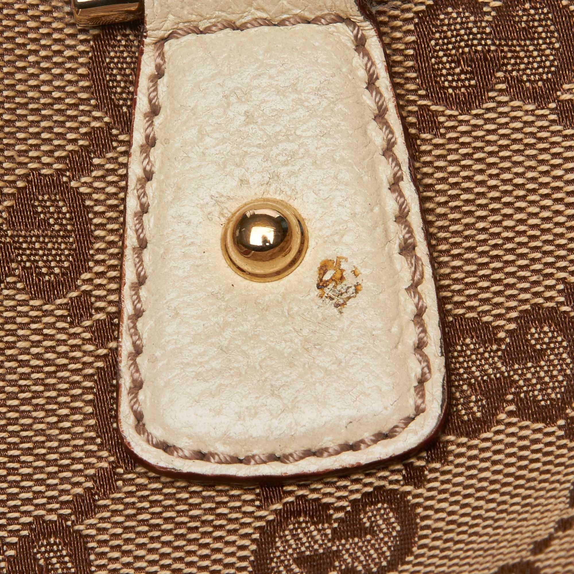 Gucci Brown Beige Jacquard Fabric Large GG Web Treasure Handbag Italy For Sale 7