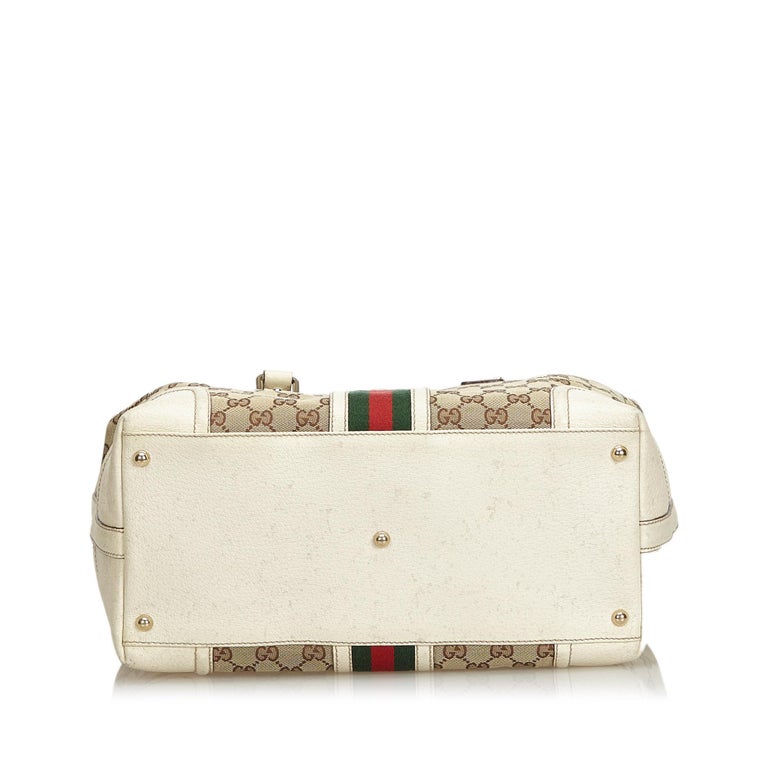 Gucci Brown Beige Jacquard Fabric Large GG Web Treasure Handbag Italy ...
