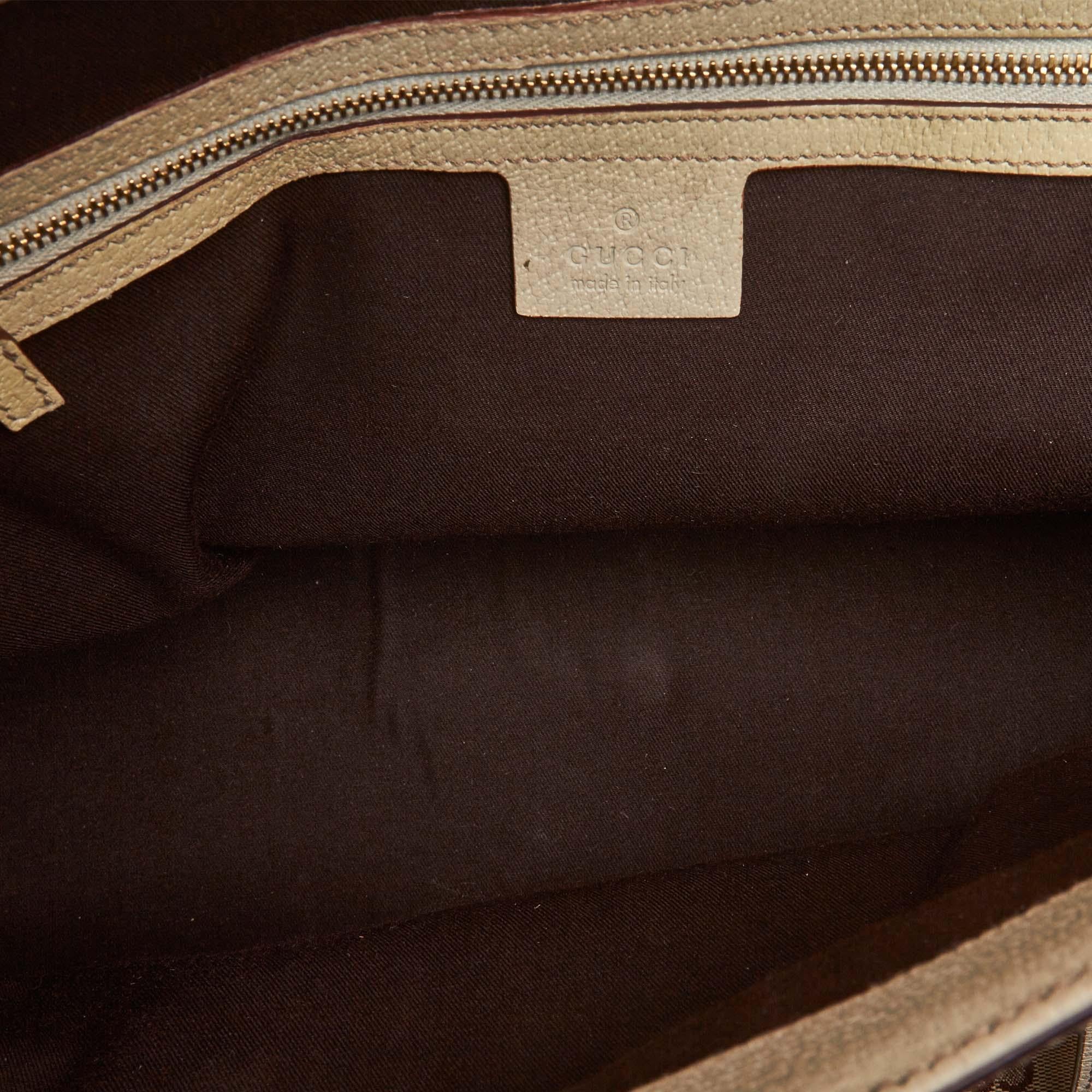 Gucci Brown Beige Jacquard Fabric Large GG Web Treasure Handbag Italy For Sale 1