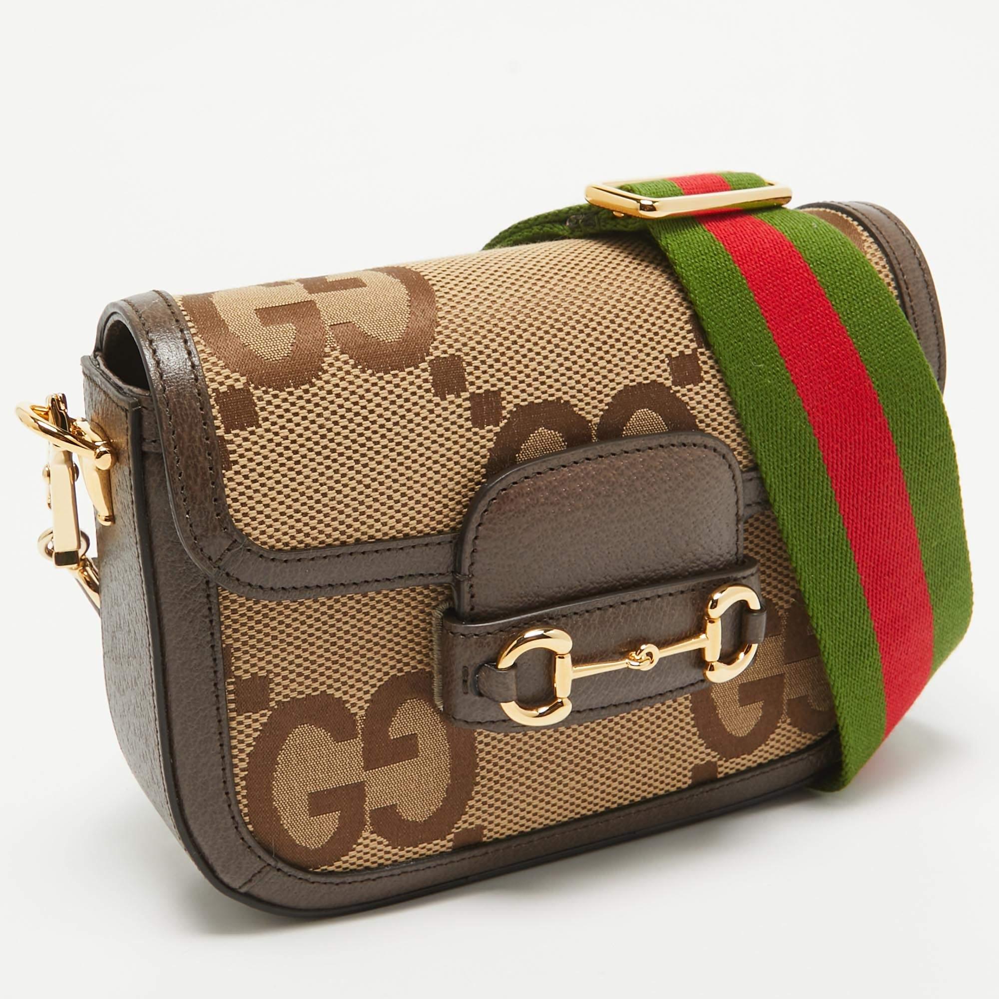 Marron Gucci Brown/Beige GG Canvas Mini Horsebit 1955 Shoulder Bag