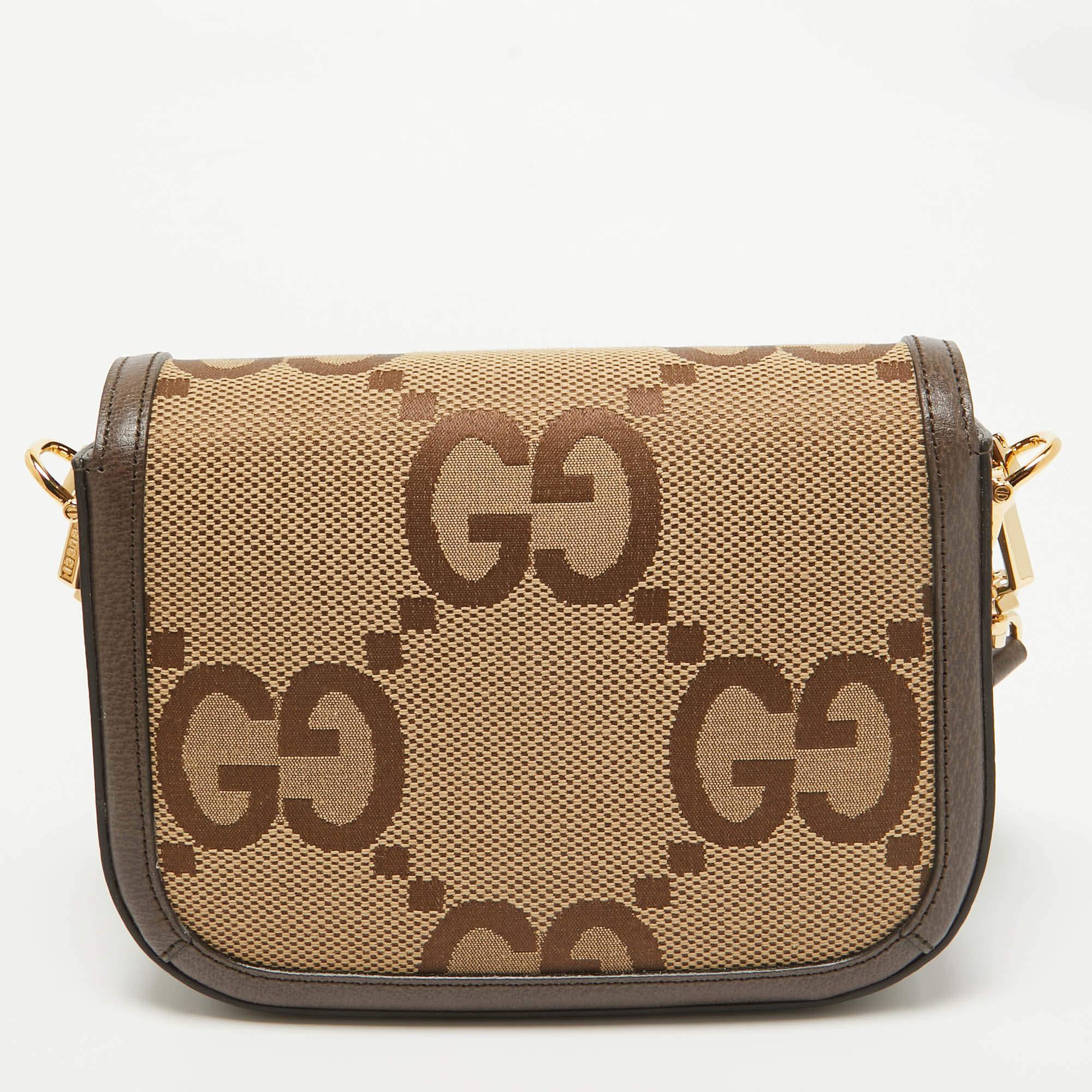 Gucci Brown/Beige GG Canvas Mini Horsebit 1955 Shoulder Bag Neuf à Dubai, Al Qouz 2