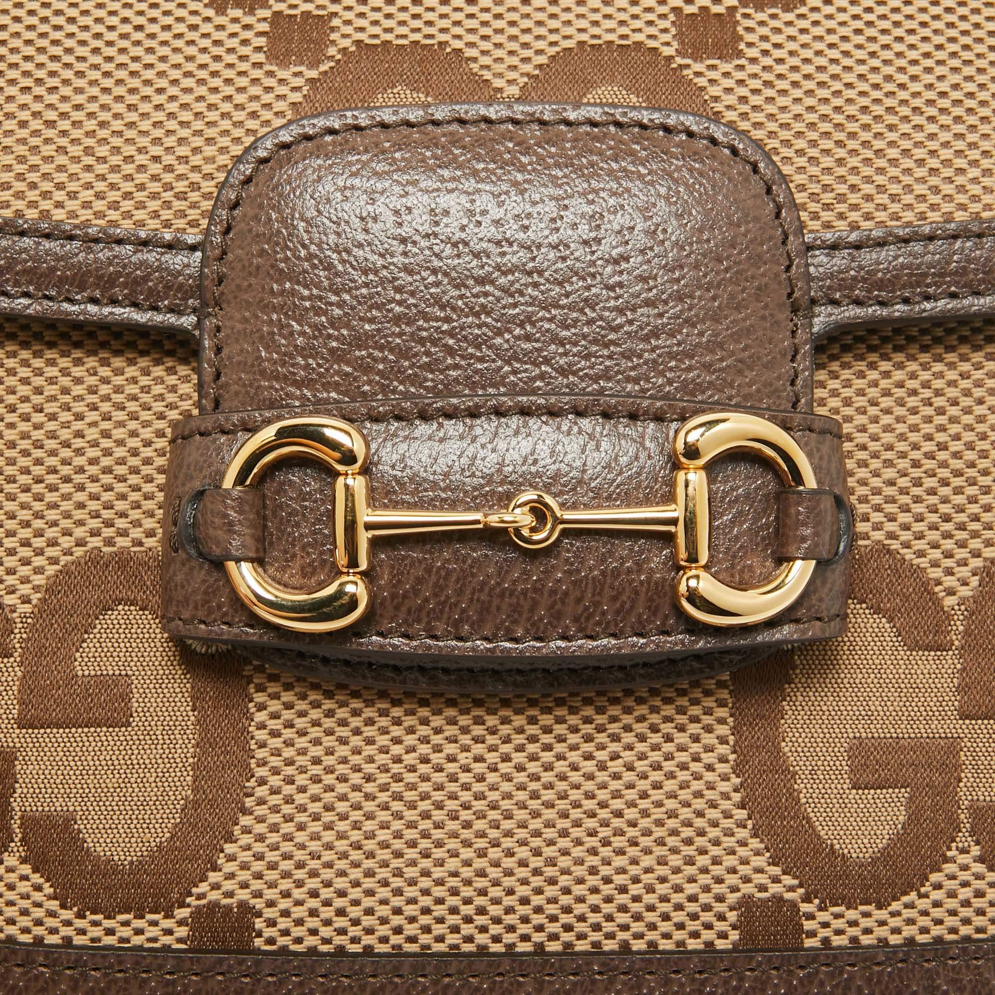  Gucci Brown/Beige GG Canvas Mini Horsebit 1955 Shoulder Bag Pour femmes 