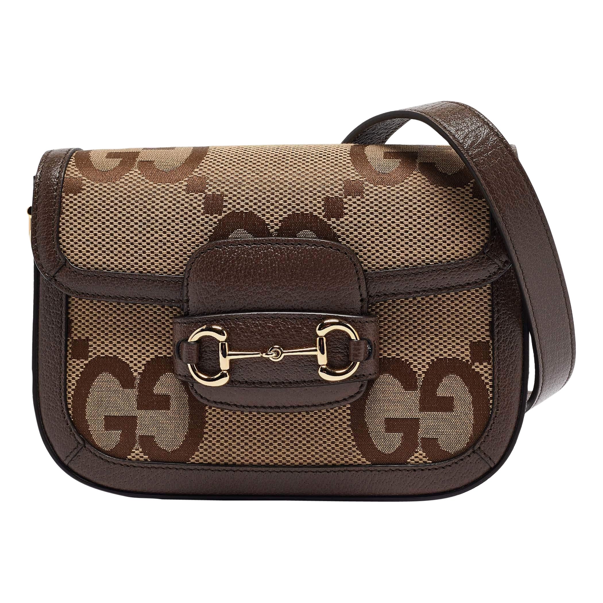 Gucci Brown/Beige Jumbo GG Canvas Mini Horsebit 1955 Shoulder Bag