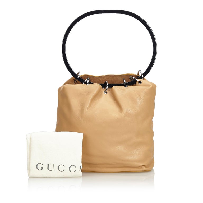 Gucci Brown Beige Leather Ring Handle Shoulder Bag Italy w/ Dust Bag For Sale at 1stdibs