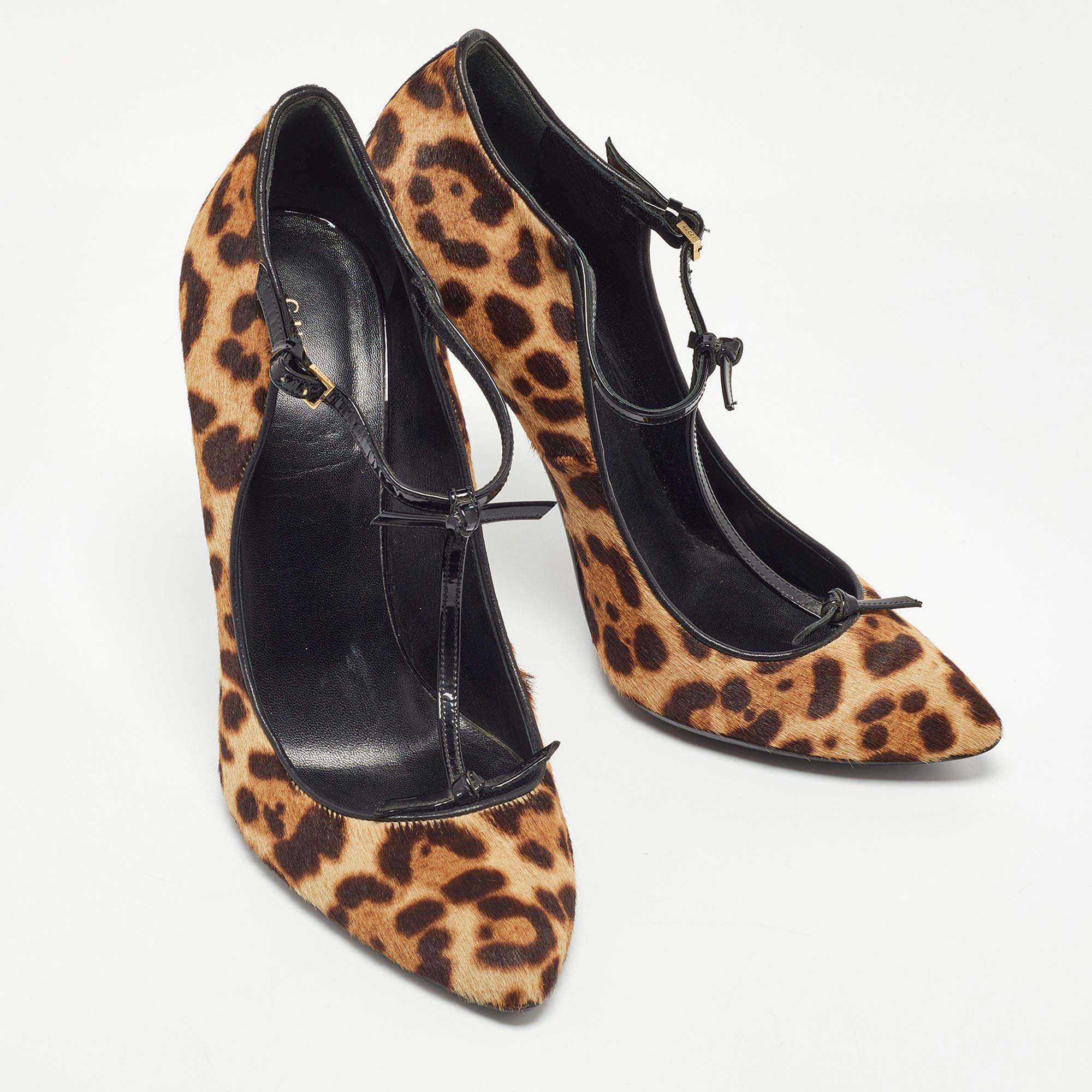 Gucci Brown/Beige Leopard Print Calf Hair Beverly Pumps Size 40 In Excellent Condition In Dubai, Al Qouz 2