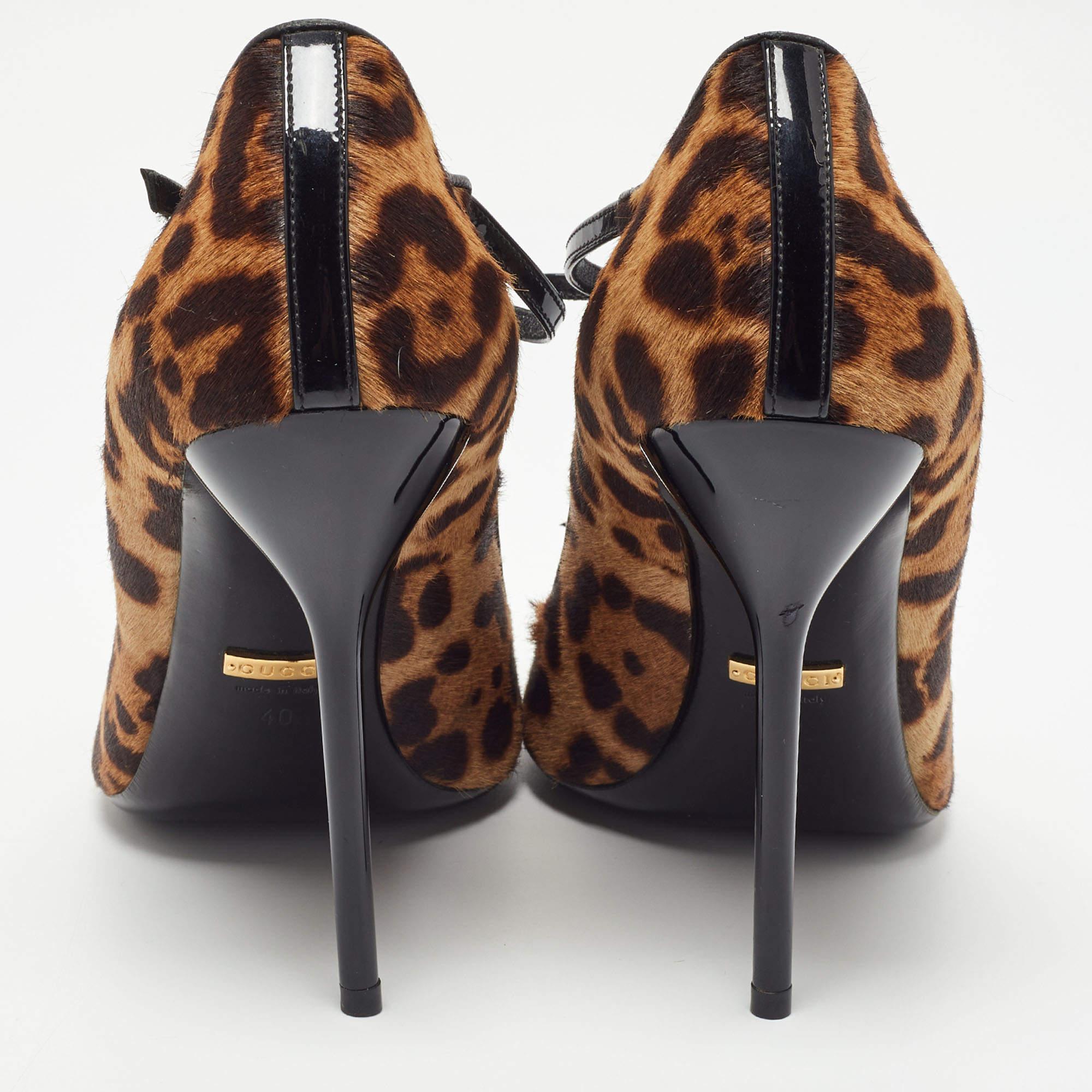 Women's Gucci Brown/Beige Leopard Print Calf Hair Beverly Pumps Size 40