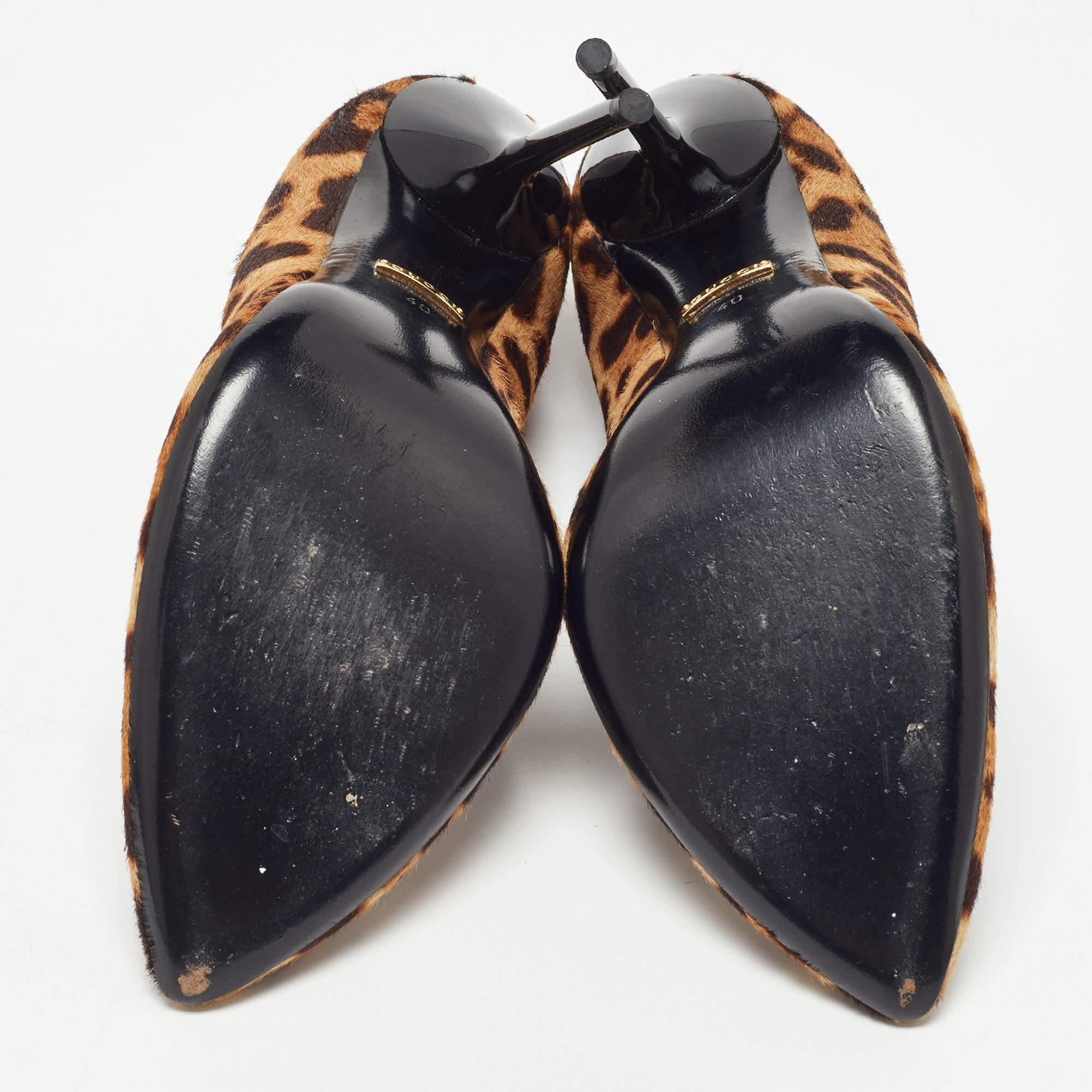 Gucci Brown/Beige Leopard Print Calf Hair Beverly Pumps Size 40 1