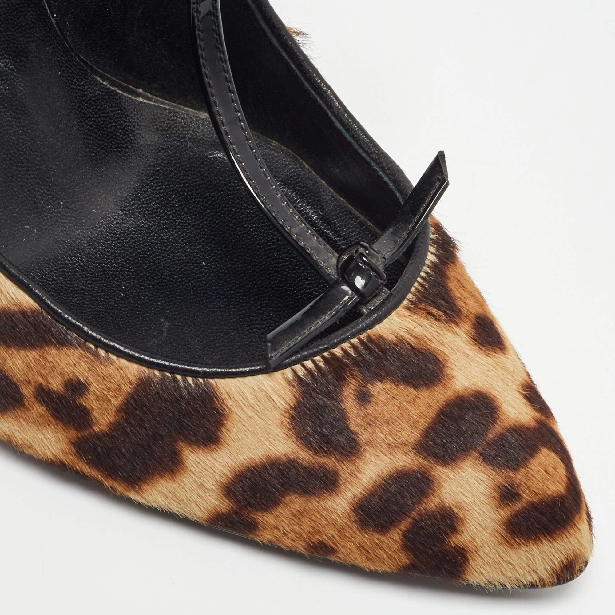 Gucci Brown/Beige Leopard Print Calf Hair Beverly Pumps Size 40 2